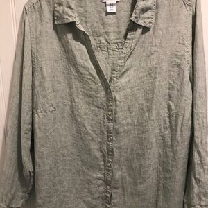 Sigrid Olsen Blue Gray 3/4 Sleeve Button Down Shirt